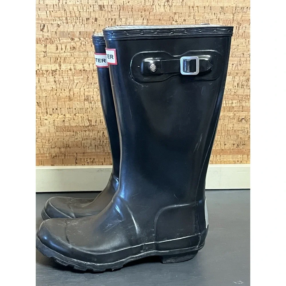 Hunter Kids Black Glossy Original Tall Rain Boots‎ US Size M2 F3